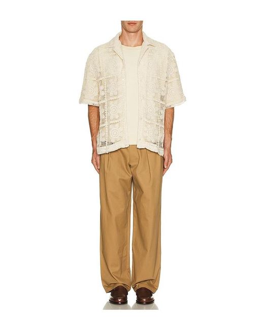 WAO White Floral Crochet Camp Shirt for men