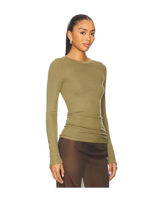 Enza Costa Silk Knit Long Sleeve Crew Top Green