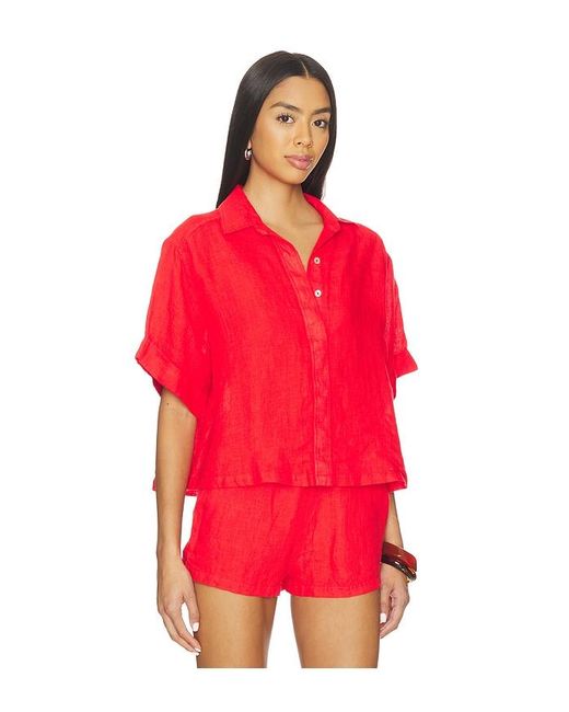 PQ Swim Red Linen Button Up Top