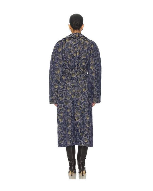 Milkwhite Blue Long Printed Coat