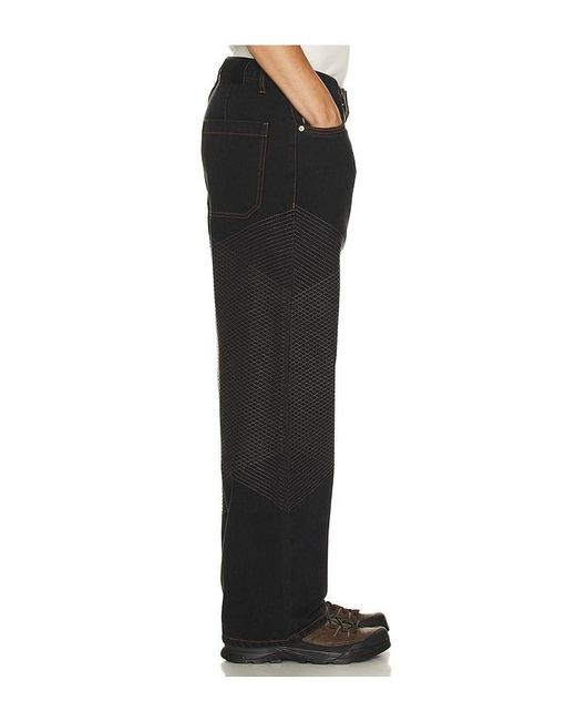 Pleasures Black Grid Embroidered Baggy Jeans for men