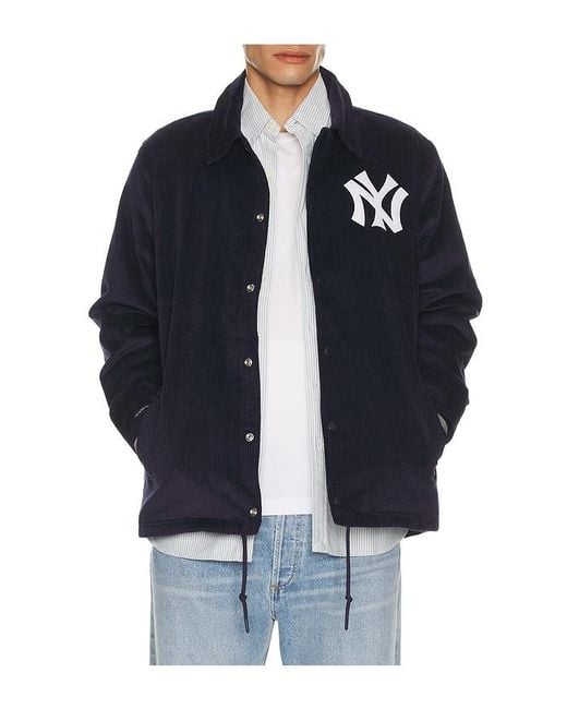 Mitchell & Ness Blue Mlb Yankees Off The Busvintage Logo Corduroy Coaches Jacket for men