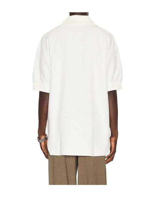 Lacoste White Runway Loose Fit Boucle Knit Polo Shirt for men