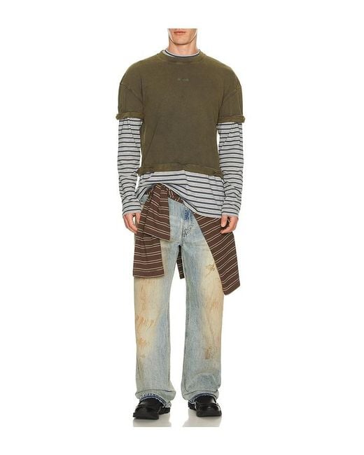 we11done Green Layered Striped T-Shirt for men