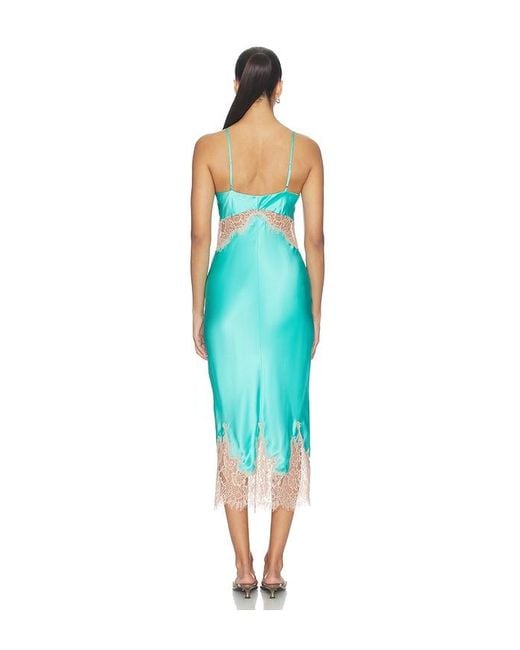 L'Agence Blue Scotly Lace Trim Midi Dress