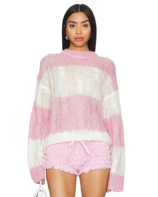 Ganni Pink Mohair Striped Cable Sweater