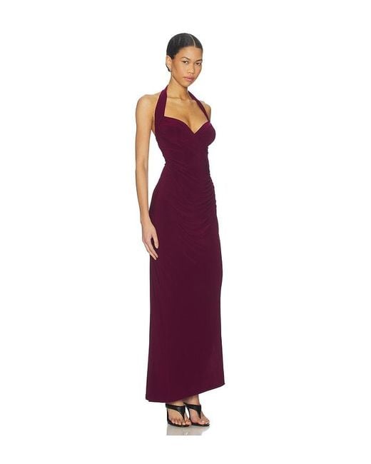 Norma Kamali Purple X Revolve Halter Sweetheart Side Drape Gown