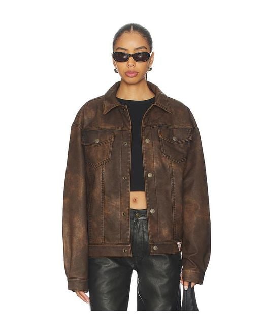 Guess Brown Leather Trucker Jacket