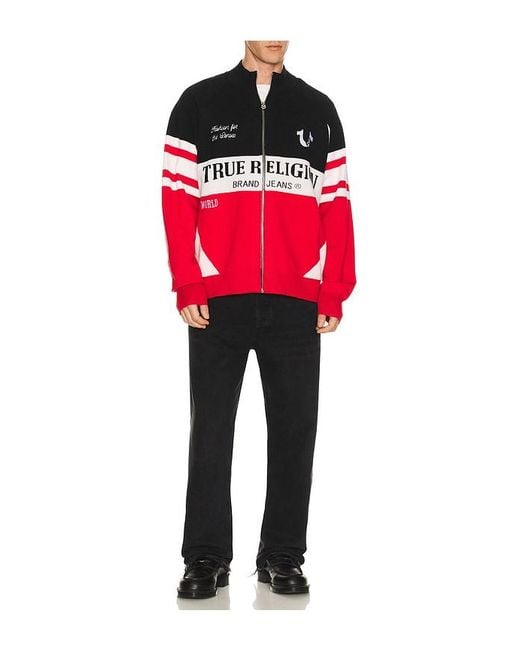 True Religion Red Racing Raglan Zip Sweater for men