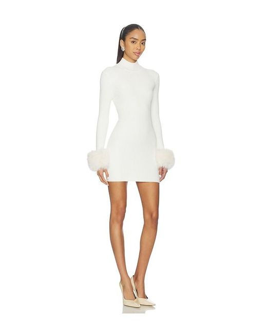 Lovers + Friends White Britt Faux Fur Cuff Mini Dress