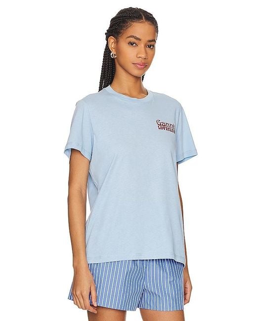 Ganni Blue Thin Jersey Loveclub Relaxed T-shirt