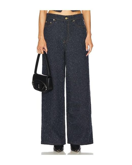 Ganni Black Fluffy Denim Wide Jeans