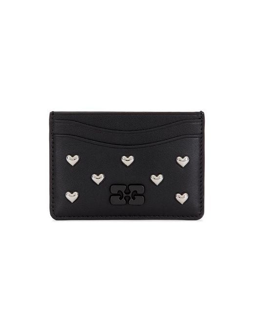Ganni Black Bou Card Holder Hearts Studs