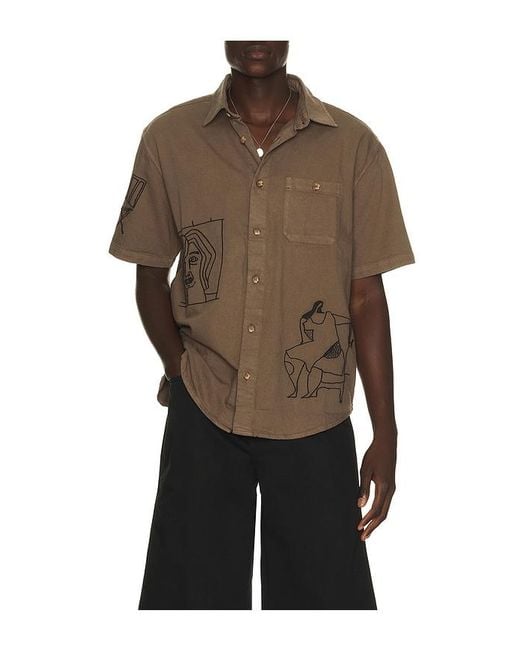 by Parra Brown Crooked Face Short Sleeve Shirt for men