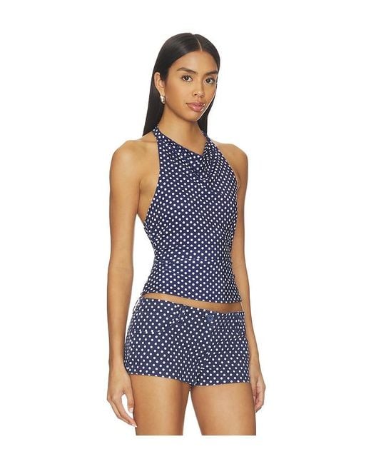 GUIZIO Blue Cowl Neck Top