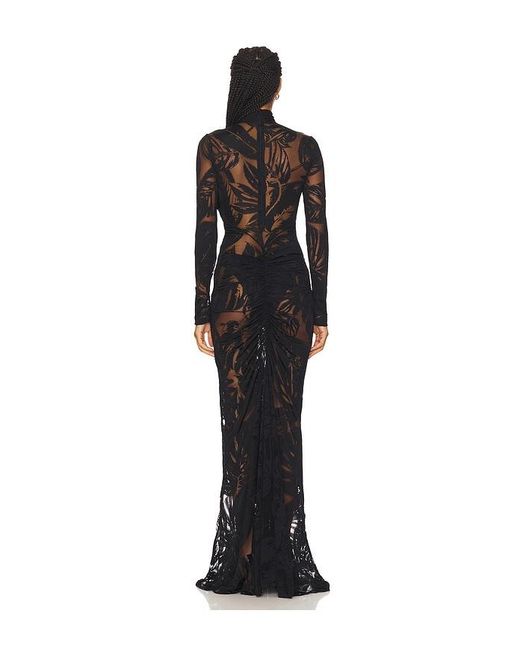 LAPOINTE Black Burnout Jersey Halter Ruched Gown