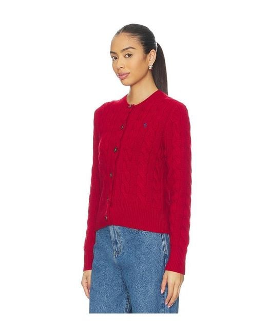 Polo Ralph Lauren Red Cable Knit Wool Cashmere Cardigan
