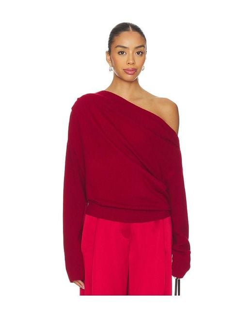 The Sei Red Long Sleeve Asymmetrical Drape Sweater