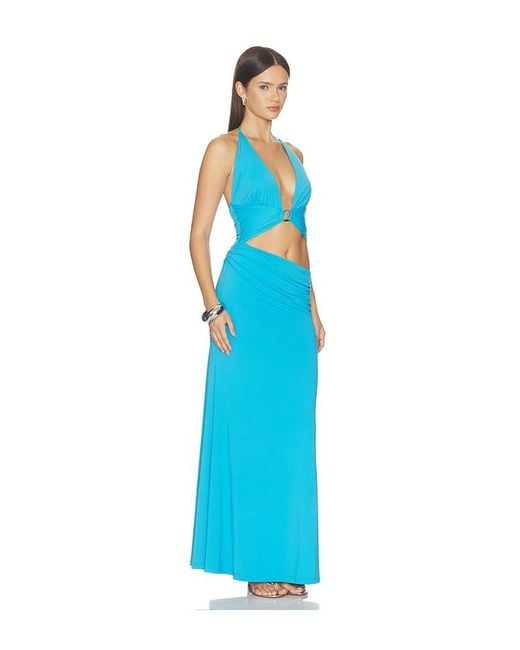 Runaway the Label Blue Lumia Halter Cutout Maxi Dress