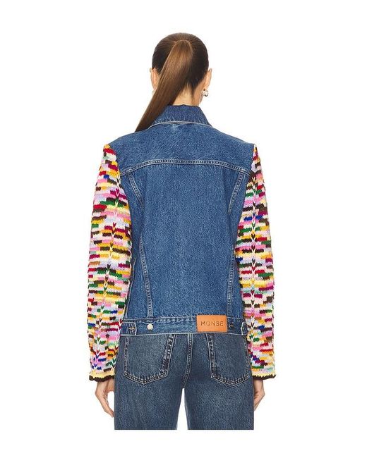 Monse Blue Crochet Sleeves Denim Jacket