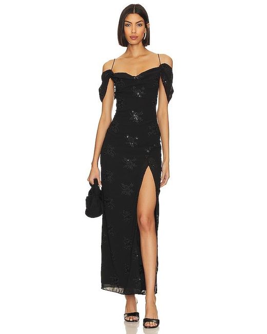 LPA Black Yvanna Embroidered Maxi Dress