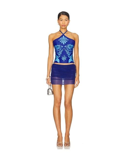 DI PETSA Blue Flora Halter Top