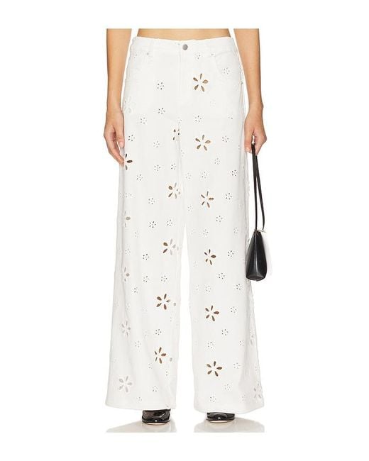 For Love & Lemons White Daisy Eyelet Baggy Jeans