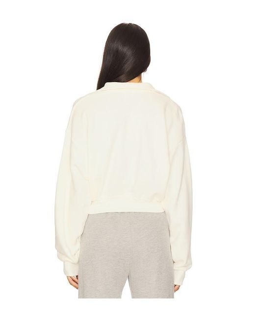 ÉTERNE White Cropped Half Zip Sweatshirt