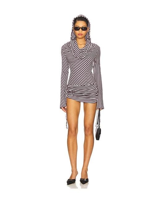 Jaded London Multicolor Sporty Stripe Hooded Draped Mini Dress