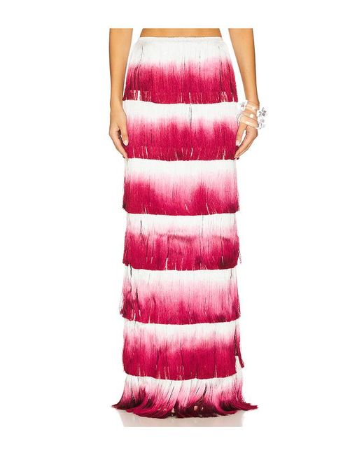 PATBO Fringe Maxi Skirt Red
