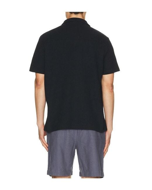 Vince Black Macro Waffle Short Sleeve Shirt Button Down Cabana for men