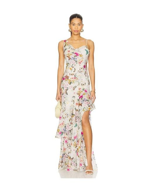 L'Agence White Abendkleid Mit Drapiertem Ausschnitt Viola