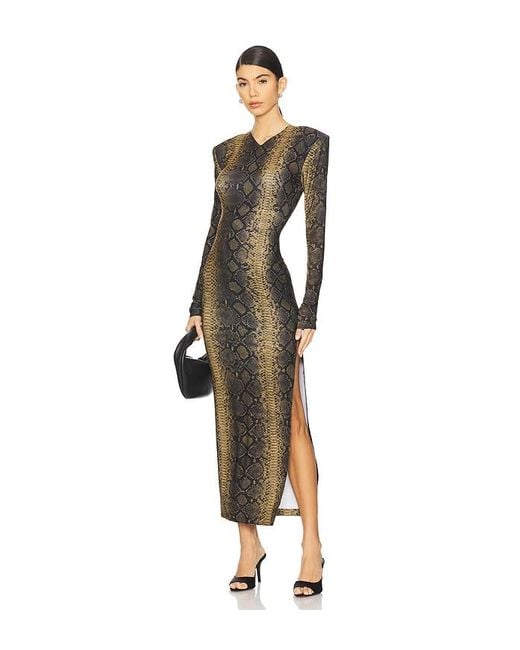 Norma Kamali Multicolor Long Sleeve Shoulder Pad Side Slit Gown