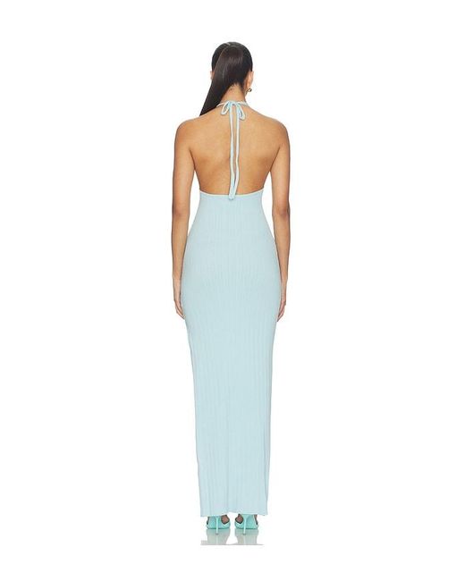 Runaway the Label Blue Lilabelle Halter Knit Maxi Dress