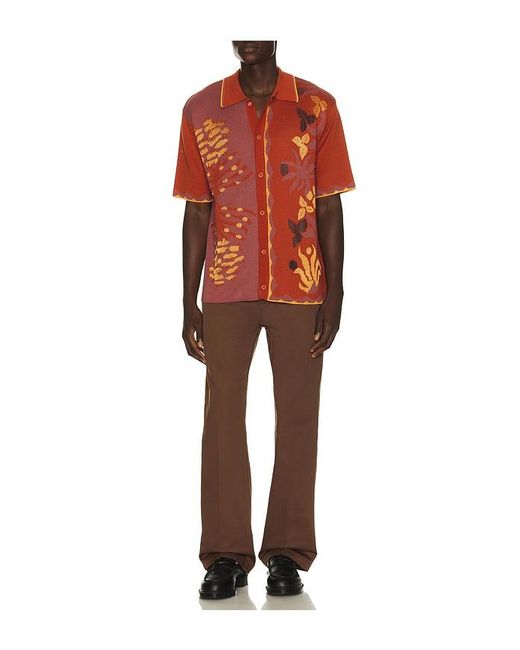 Scotch & Soda Orange Knitted Jacquard Short Sleeve Shirt for men