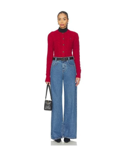 Polo Ralph Lauren Red Cable Knit Wool Cashmere Cardigan