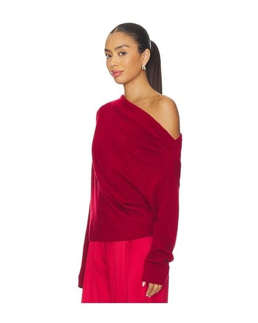 The Sei Red Long Sleeve Asymmetrical Drape Sweater