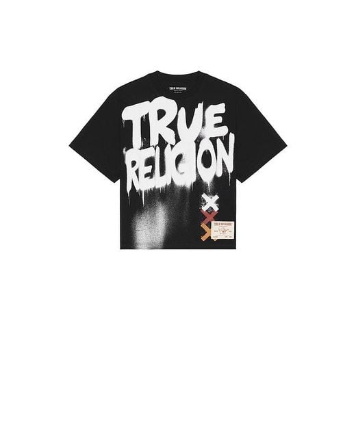 True Religion Black Short Sleeve Graffiti Boxy Tee for men