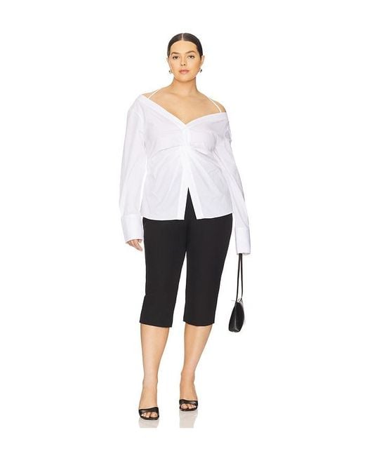 GOOD AMERICAN White Poplin Off Shoulder Top
