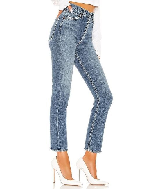 Agolde Blue Riley High Rise Straight Crop Jeans