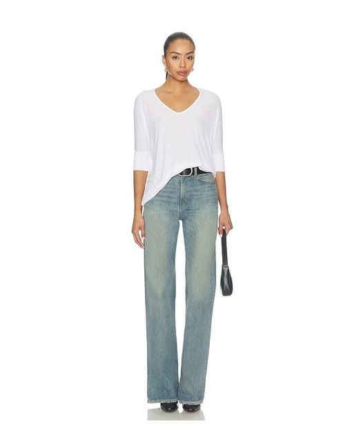 Michael Lauren White Dylan 3/4 Sleeved Draped V-Neck