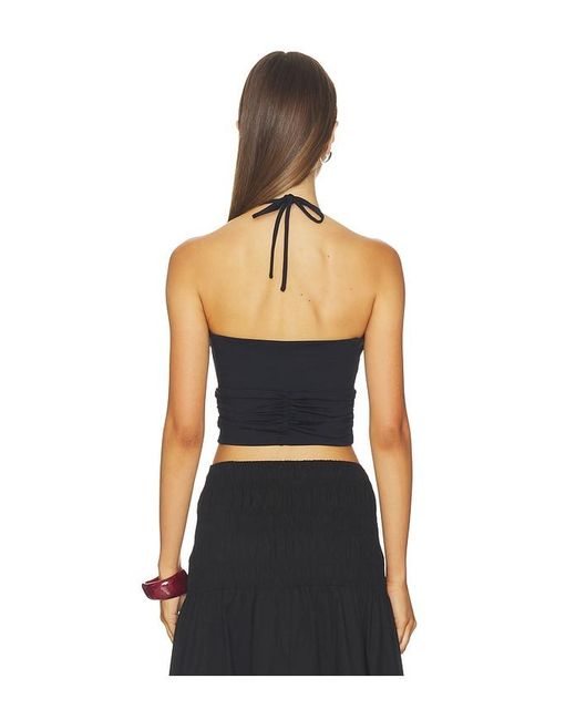 Susana Monaco Black Halter Gathered Top Tie Neck
