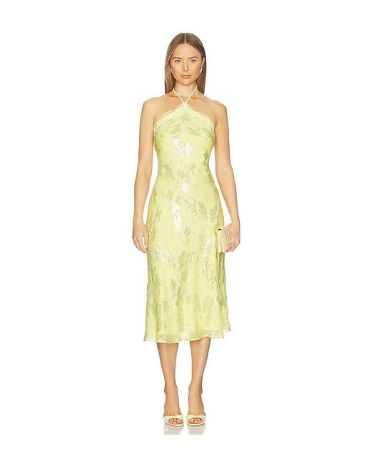 Cami NYC Yellow Ruzita Metallic Chiffon Midi Dress
