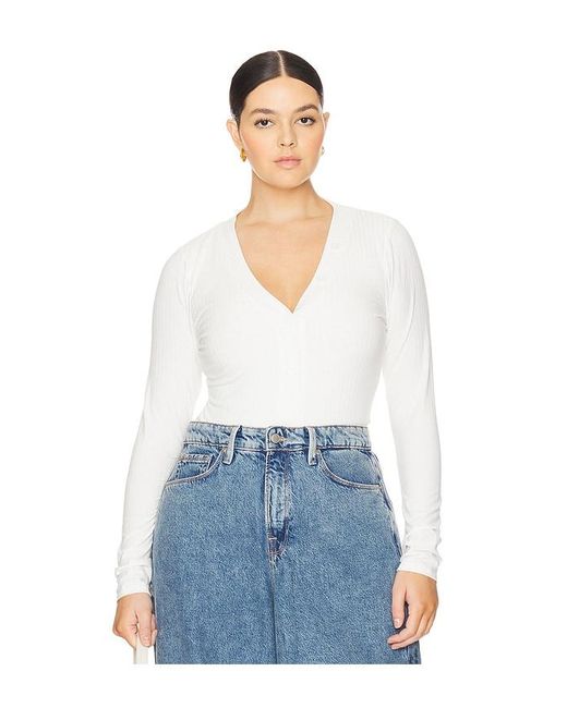 GOOD AMERICAN White Ribbed Henley