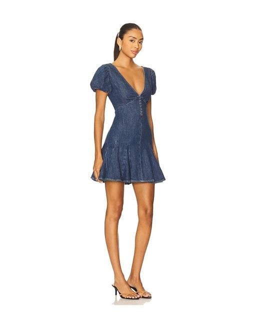 Alice + Olivia Blue Fara Puff Sleeve Denim Mini Dress