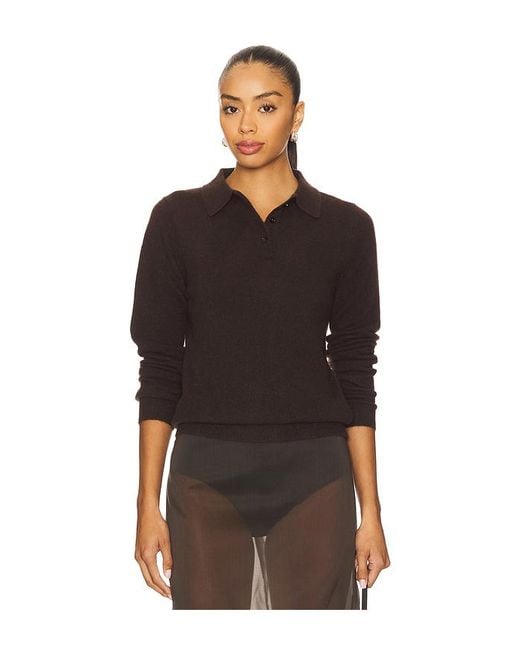 Enza Costa Knit Cashmere Polo Sweater Black