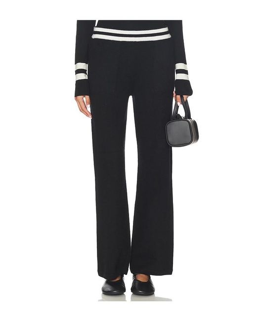 White + Warren Black Cashmere Striped Wide Leg Pant