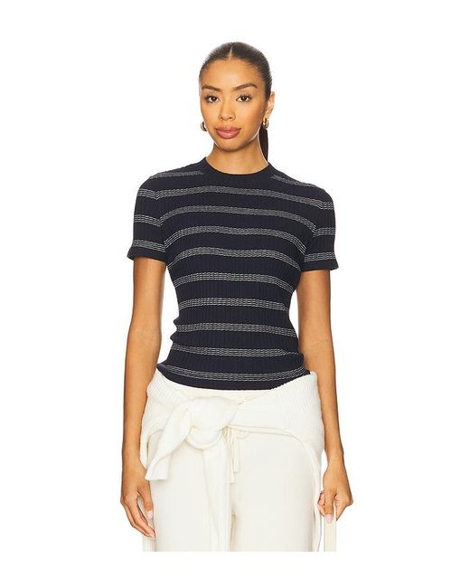 Vince Blue Geringeltes Kurzarm-Oberteil Mit Rundhalsausschnitt