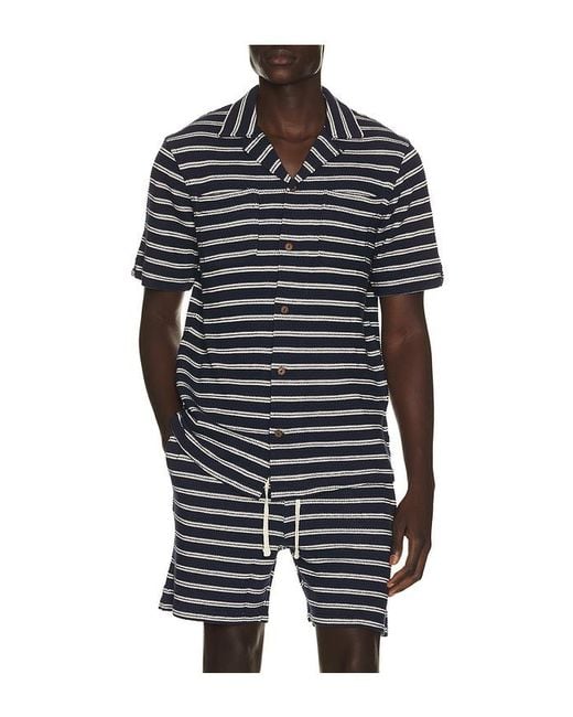 Polo Ralph Lauren Black Short Sleeve Cotton Bar Stripe Textured Andy Camp Shirt for men