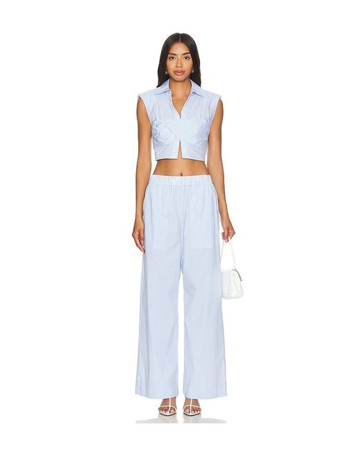 Jonathan Simkhai Blue Emie Cropped Box Sleeve Top